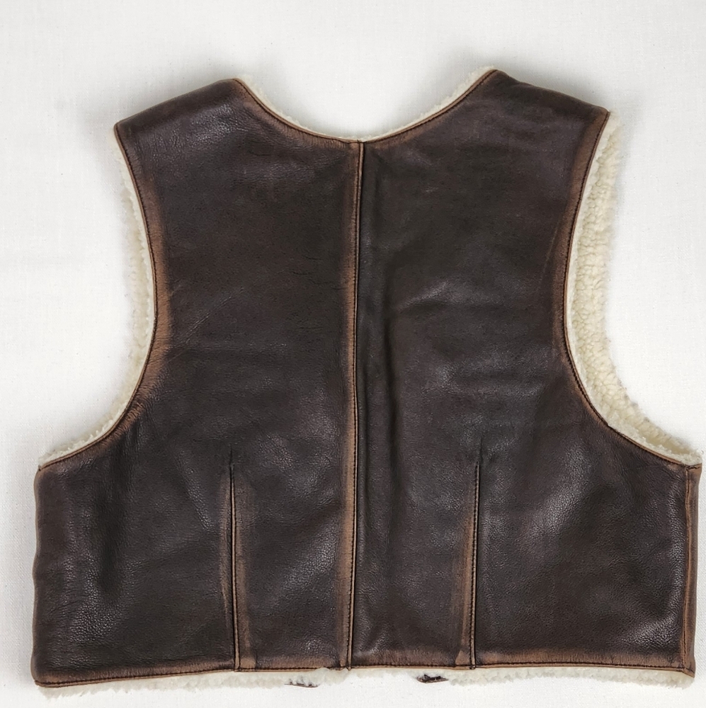 The Limited Brown Leather Sherpa Zip Up Vest. Medium - Picture 4 of 9